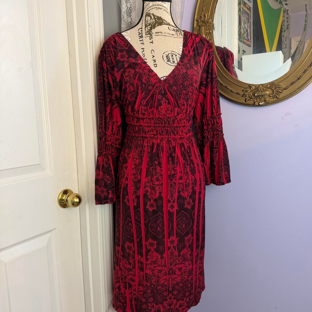 CATO Red and black vampire maxi dress with bell sleeves and elastic waistband